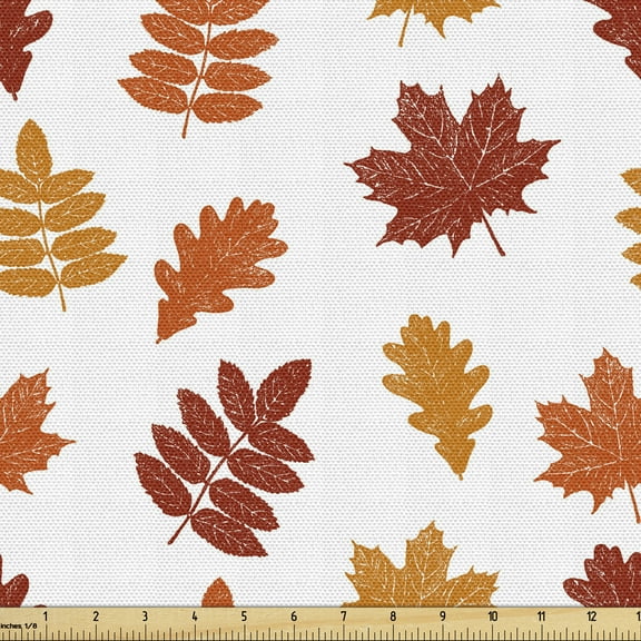 Ambesonne Burnt Orange Fabric by the Yard Upholstery, Fall Leaf Sketches, 3 Yards, Burnt Orange Paprika