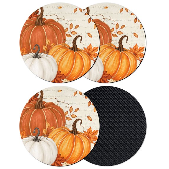 Burnt Orange Fall Coasters Set of 4, Absorbent Coasters for Drinks, Thanksgiving Pumpkins Maple Leaves Coaster for Desk Coffee Table Protection, Home Decor House Warming Gifts 4"