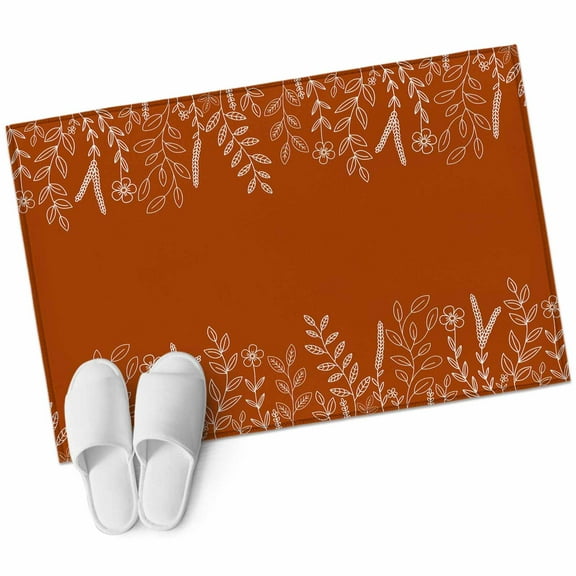 Burnt Orange Fall Entryway Rug 2x3 Area Rug Washable Indoor Doormat Small Bathroom Rugs Non-Slip Low Pile Accent Throw Rugs Thanksgiving Eucalyptus Leaves Abstract Floor Carpet for Kitchen Bedroom