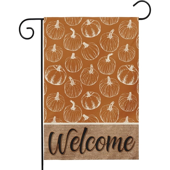 Burnt Orange Fall Garden Flags 12x18 Inch Double Side Welcome Pumpkin Yard Flag for Outside Autumn Harvest Theme Thanksgiving Outdoor Farmhouse Decoration Courtyard Lawn Porch Seasonal Decor