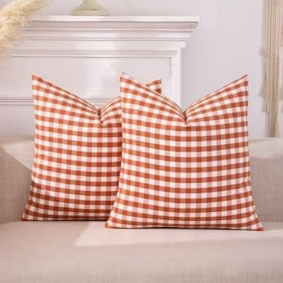 Burnt Orange Fall Gingham Plaid Pillows Decorative Throw Pillow Covers 18x18 Set of 2 Buffalo Plaid Fall Decor Farmhouse Fall Room Decor Aesthetic