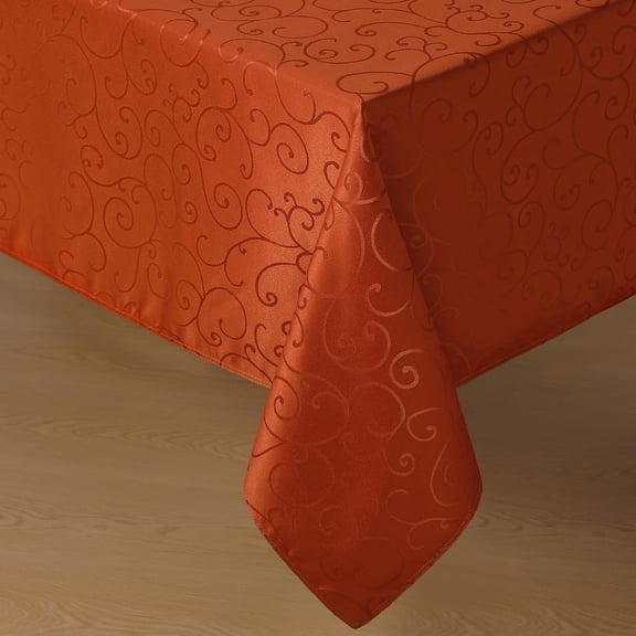 Burnt Orange Fall Jacquard Tablecloth Rectangle - Waterproof Damask Curly Floral Decorative Autumn Table Cloth, Heavy Weight Fabric Table Cover for Dining/Party/Holiday - Rust, 60 x 84 Inch