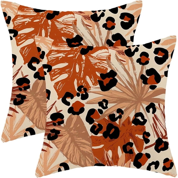 Burnt Orange Fall Pillow Covers 18 x 18 Inch, Tropical Palm Leaf cheetah Spot Outdoor Decor Throw Pillows for Couch, Leopard Polka Abstract Art Decorative Pillowcase Cushion Cover Set of 2