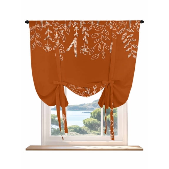 Burnt Orange Fall Tie Up Curtains for Windows 63 Inch Length Balloon Curtains Kitchen Adjustable Balloon Window Shade Thanksgiving Eucalyptus Leaves Abstract Tie Up Bathroom Curtain Window 52"x63"
