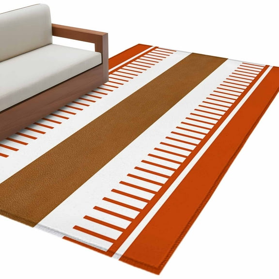 Burnt Orange Farmhouse Area Rug 3x5 FT, Non Slip Entryway Bedside Carpet, Orange Brown Striped Washable Soft Floor Carpet Indoor Mat Non-Shedding Throw Rug for Dorm Kitchen Home Office