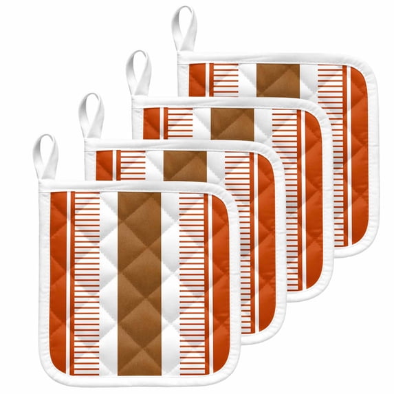 Burnt Orange Farmhouse Pot Holders for Kitchen Heatproof Potholder, 4 Pack Orange Brown Striped Hot Pads Multipurpose Oven Pads Cloth Potholders Trivet for Cooking and Baking