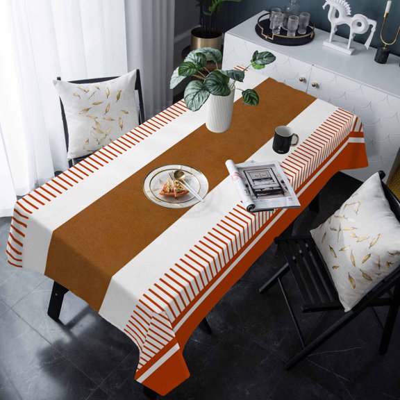 Burnt Orange Farmhouse Tablecloth Rectangle Table Cloth 60x120 , Waterproof Tablecloth Outdoor Table Cloth, Orange Brown Striped Washable Table Cover for Kitchen Dining Party