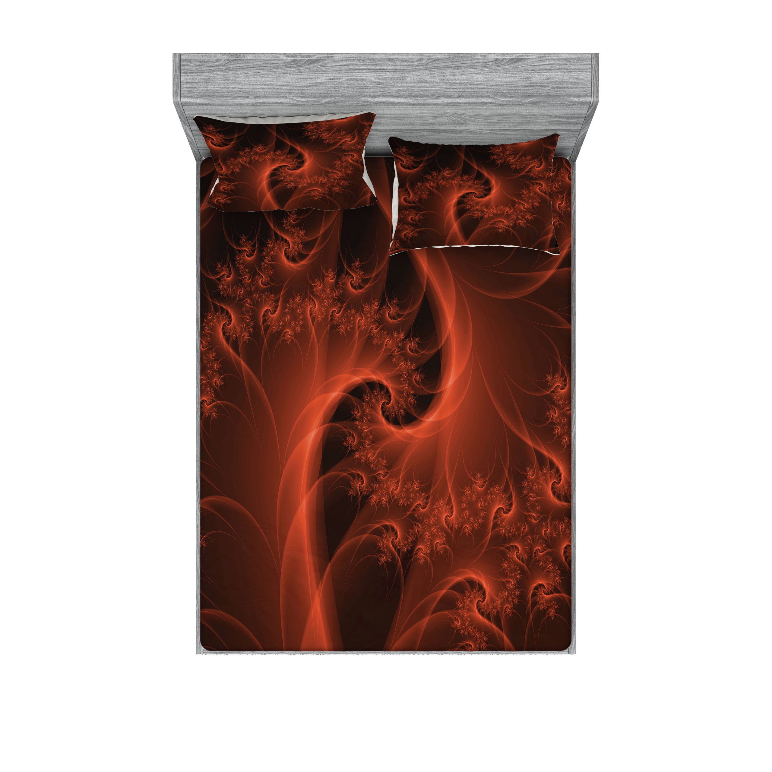 Burnt Orange Fitted Sheet & Pillow Sham Set, Digital Fractal Image with