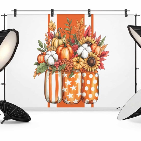 Burnt Orange Floral Backdrop for Photography,Fabric Photo Background Backdrop,Rustic Pumpkin Sunflower Botanical Striped Photo Booth Background for Portrait Photoshoot Video Wedding Banner 7x5ft
