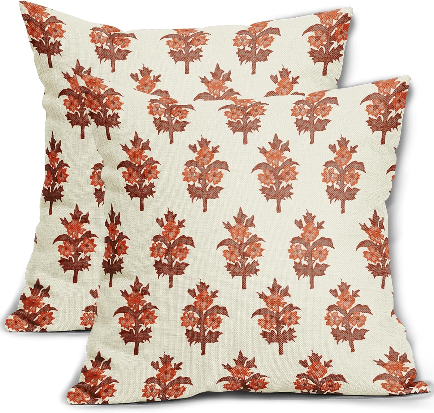 Burnt Orange Floral Pillow Covers 18x18 Set of 2 Fall Decor Flower