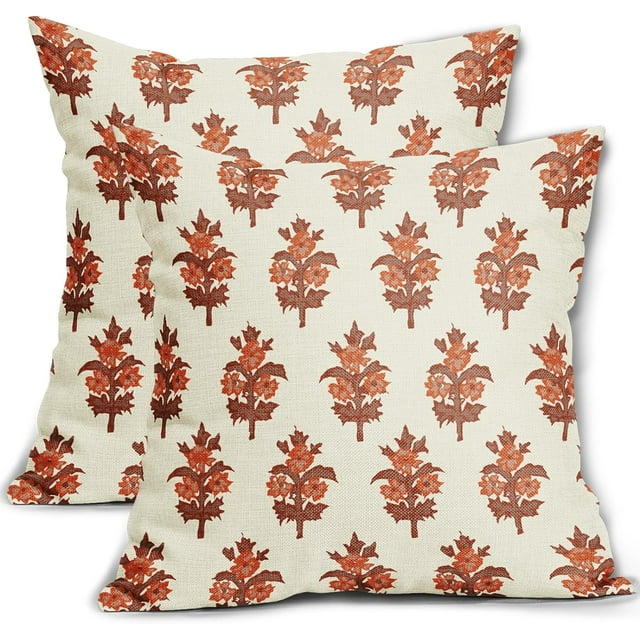 Burnt Orange Floral Pillow Covers 18x18 Set of 2 Fall Decor Flower