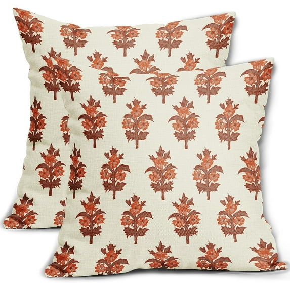 Burnt Orange Floral Pillow Covers 18x18 Set of 2 Fall Decor Flower Leaves Print Decorative Throw Pillow Cases Outdoor Autumn Farmhouse Decoration for Sofa Couch Bed