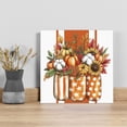 thumbnail image 1 of Burnt Orange Floral Wall Art Painting on Canvas, Rustic Pumpkin Sunflower Botanical Striped Canvas Art Home Prints Wall Art Framed Modern Artwork for Living Room Bedroom Wall Decor 12x12in, 1 of 9