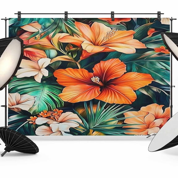 Burnt Orange Flower Backdrop for Photoshoot, Photography Photo Studio Background Wall Backdrop, Vintage Botanical Floral Back Drop Banner Panel for Portraits Wedding Party Live Streaming Decor 12x8Ft