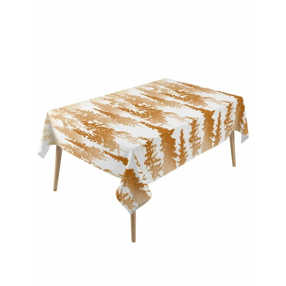 Burnt Orange Forest Table Cloth, Contemporary Silhouette Abstract Art Waterproof Tablecloth for Rectangle Tables, Reusable Washable Fabric Table Cover for Restaurant Kitchen Dining Tables 60"x120"