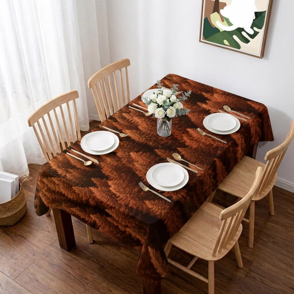 Burnt Orange Forest Table Cloth Waterproof Tablecloths, Pine Trees Modern Mysterious Art Tablecloth Dining Table Cover for Kitchen Party Tabletop Outdoor, Rectangle Tablecloth 60x84 Inch