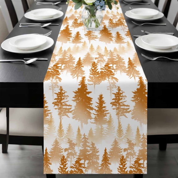 Burnt Orange Forest Table Runner 70 Inches Long, Contemporary Silhouette Abstract Art Kitchen Coffee Dining Table Decoration for Home Party Birthday Wedding Home Decor 13x70 Inches