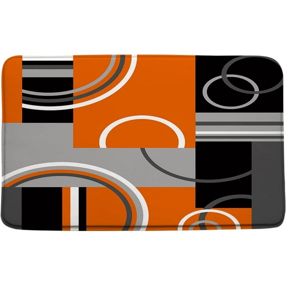 Burnt Orange Geometric Bath Mat Mid Century Modern Geometry Abstract Black White Square Circle Rectangles Splicing Contemporary Retro Minimalist Lines Floor Mat Bathroom Mat Bath Decoration Rugs