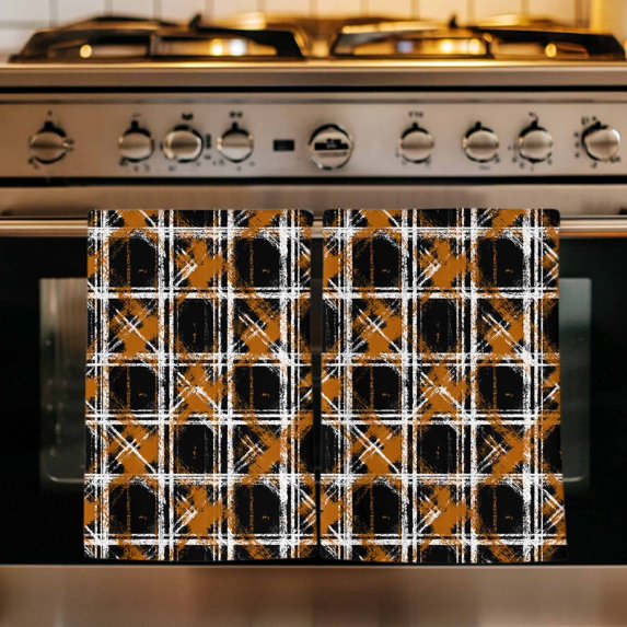 Burnt Orange Geometric Kitchen Towels Set of 2, Black White Boho Absorbent Dish Towels for Kitchen, Microfiber Hand Towel, Quick Drying Tea Towel for Cleaning Decorative Dishcloths