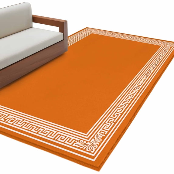 Burnt Orange Geometric Large Area Rugs for Bedroom Living Room, Soft Non Slip Carpet Bedside Rug, Country Greece Key Art Rectangular Floor Cover Kitchen Accent Rug 2.7'x5' for Dining Room/Office