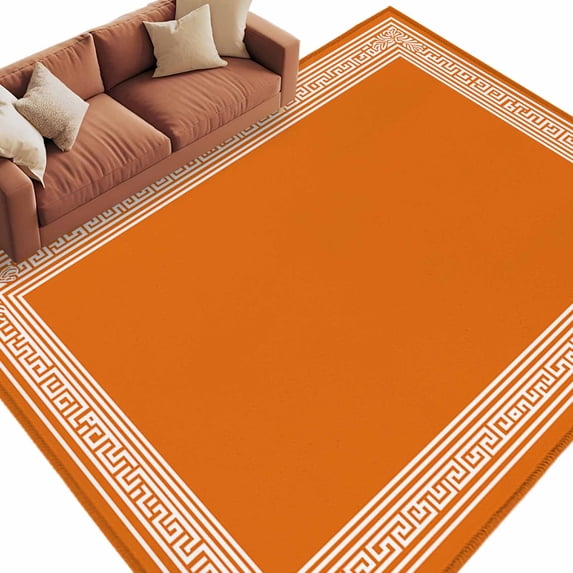 Burnt Orange Geometric Large Area Rugs for Bedroom Living Room, Soft Non Slip Carpet Bedside Rug, Country Greece Key Art Rectangular Floor Cover Kitchen Accent Rug 8'x10' for Dining Room/Office