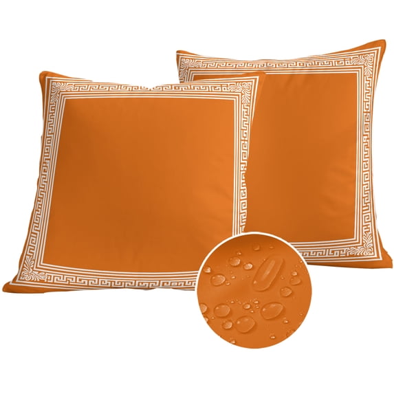 Burnt Orange Geometric Outdoor Pillow Covers 24x24 Set of 2, Waterproof Patio Throw Pillowcase Protectors, Country Greece Key Art Square Decorative Pillow Shams Cushion Covers for Seat Bed Couch Sofa