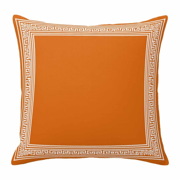 Burnt Orange Geometric Pillow Covers 16x16 Inch, White Greek Key Design Abstract Modern Art Linen Pillowcase with Invisible Zipper, Decorative Throw Pillow Covers Cushion Case for Couch Sofa Bed