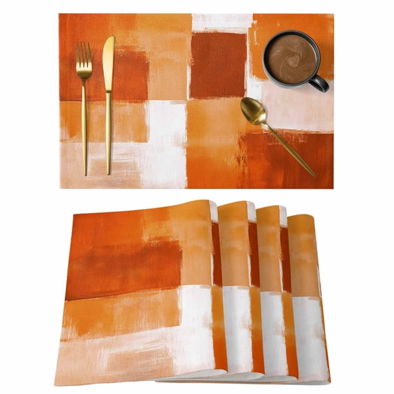 Burnt Orange Geometric Placemats Set of 6, Watercolor Ombre Modern Abstract Art Placemats for Dining Table, Place Mats for Kitchen Tabletop, Waterproof Wipeable Dining Table Mats Set