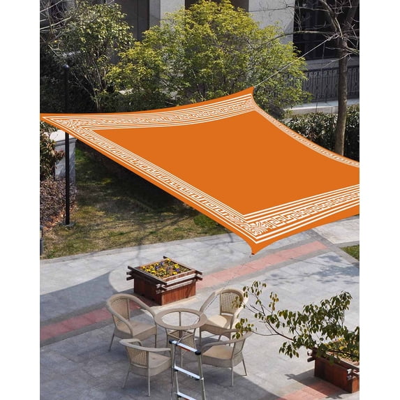 Burnt Orange Geometric Sun Shade Sail 14'x18' Rectangle Outdoor Shade Canopy, Country Greece Key Art Porch Shades Outdoor Sun Blocking Screen, Sunshade Cloth Covers for Patio/Deck/Garden