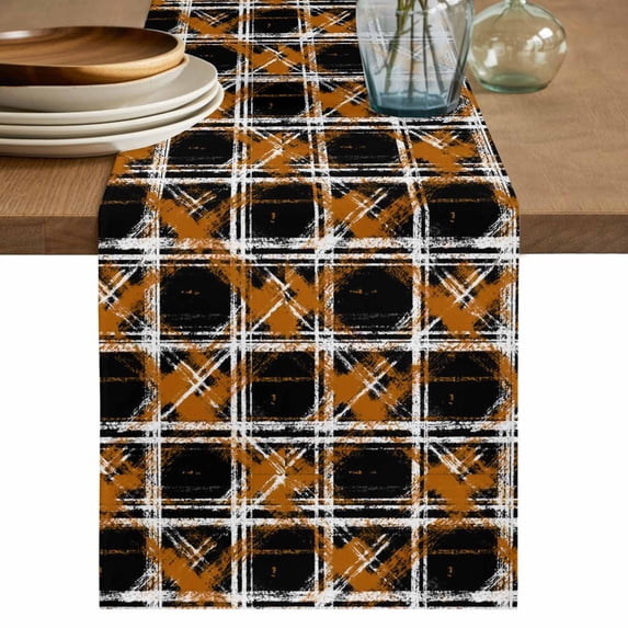 Burnt Orange Geometric Table Runner 72 Inches, Black White Boho Bed Runner Dresser Scarves Tabletop for Indoor Outdoor Parties/Ceremony/Banquet, 14" x 72"