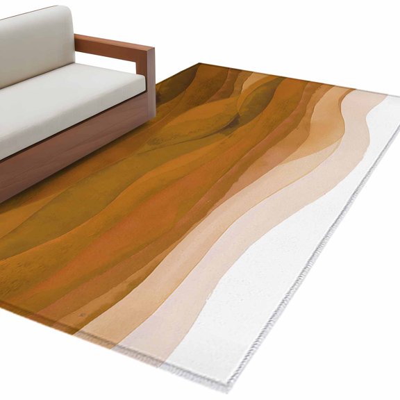 Burnt Orange Gradient Area Rug 3x5ft Abstract Ocean Wave Non-Slip Washable Square Rugs Soft Felt Indoor Floor Mat for Bedroom Kitchen Living Room Bathroom