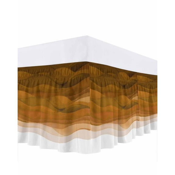 Burnt Orange Gradient Bed Skirt Queen Size 16" Drop Abstract Ocean Wave Ruffled Wrap Around Bed Skirts Adjustable Elastic Bedskirt Dust Ruffle for Queen Size Bed