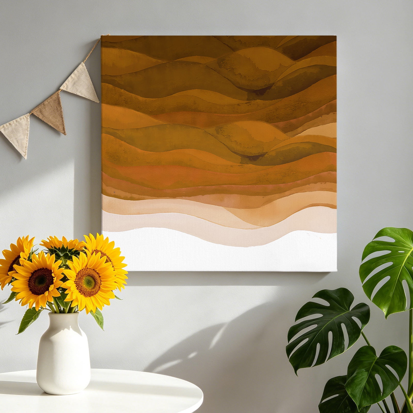 Burnt Orange Gradient Canvas Wall Art, Abstract Ocean Wave Framed ...