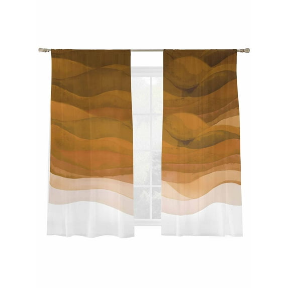 Burnt Orange Gradient Sheer Curtains for Living Room Bedroom, Light-filtering Sheer Curtain, Abstract Ocean Wave Rod Pocket Voile Window Treatment Drapes, 52’’Wx72’’L, 2 Panels Set