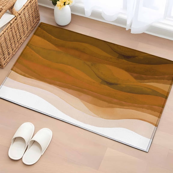 Burnt Orange Gradient Washable Small Entryway Area Rugs 2'x3', Abstract Ocean Wave Low Pile Throw Rug Non-Slip Sturdy Edge Binding Carpet for Front Door Floor Room Entry