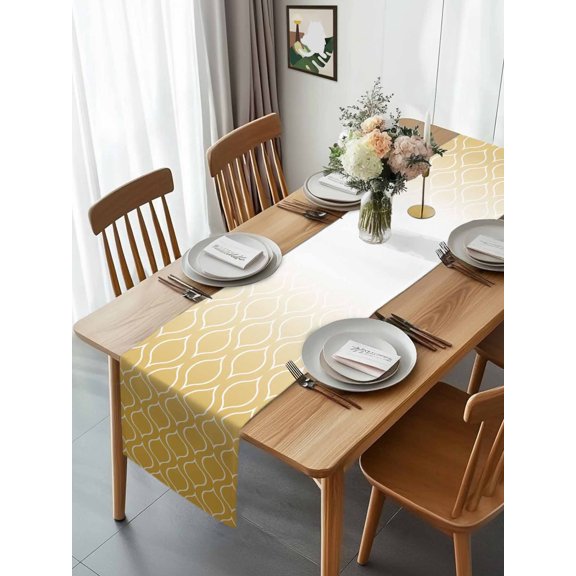 Burnt Orange Gradient White Lattice Table Runner 13x70in Non-Slip Cotton Linen Table Runners, Classic Plaid Minimalist Style Dresser Scarves TableRunner for Dinner Kitchen Dining Wedding Party