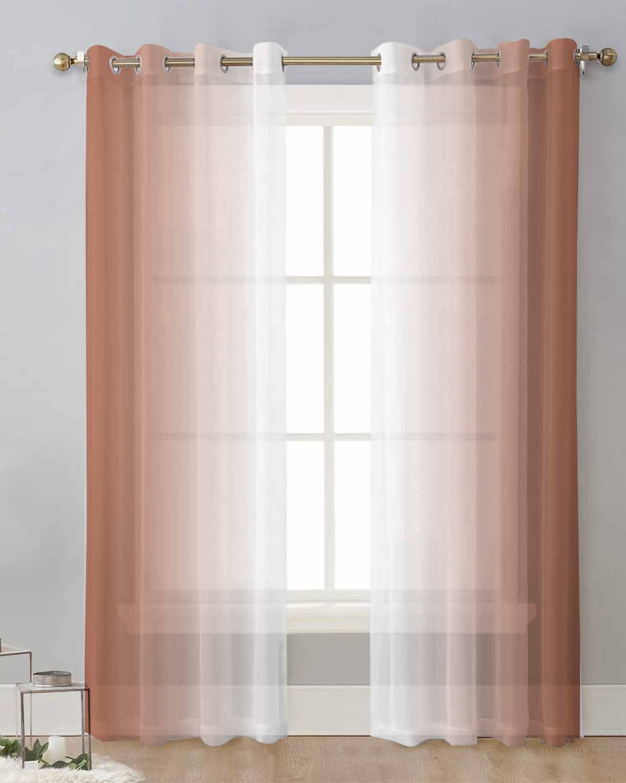 Burnt Orange Gradient White Modern Tulle Curtains Voile Drapes Sheer ...