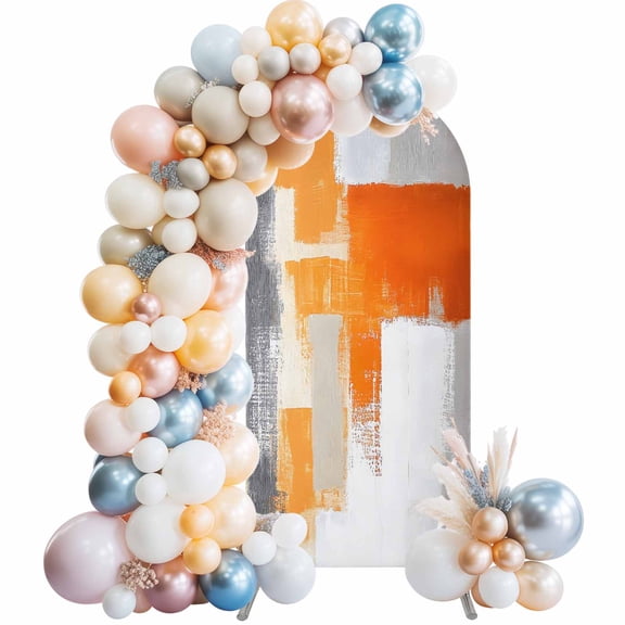 Burnt Orange Gray Arch Backdrop Cover 5Ft, Wedding Arch Covers Stretchy Backdrop, Modern Abstract Geometric Oil Painted Fitted 2 Sided Arched Photo Background for Birthday Party Decorations