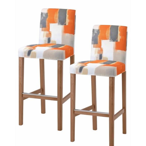 Burnt Orange Gray Bar Stool Covers Set of 2, Modern Abstract Oil Painted Geometric Stretch Washable Bar Chair Covers with Backs, Removable Pub Counter Height Chair Cover for Kitchen Dining Room Cafe