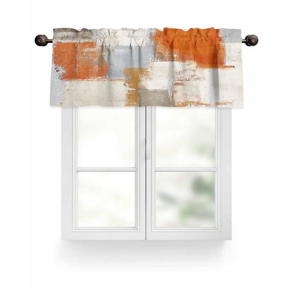 Burnt Orange Gray Graffiti Block Kitchen Valances for Windows Modern Abstract Texture Art Valance Curtains&nbsp; for Kitchen /Living Room/Bedroom/ Bathroom Decor, 54"x18 " ,Rod Pocket 1 Panel,
