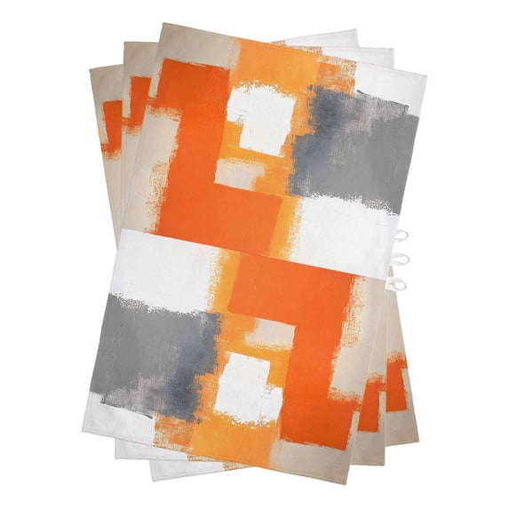 Burnt Orange Gray Kitchen Towels Set of 3, Water Absorbent Dish Towel, Modern Geometric Oil Painted Abstract Decorative Hand Towels - Quick Drying Cloth for Cooking Baking, 18x28 Inch
