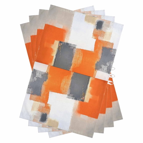 Burnt Orange Gray Kitchen Towels Set of 4, Water Absorbent Dish Towel, Modern Abstract Oil Painted Geometric Decorative Hand Towels - Quick Drying Cloth for Cooking Baking, 18x28 Inch