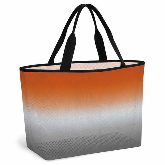 Burnt Orange Gray Ombre Beach Bag for Women, Large Breathable Mesh Beach Tote Bag, Modern Gradient Abstract Art Sandproof Lightweight Travel Bags for Vacation Picnic Swimming Pool 15.7"x15.7"x9.1"