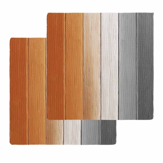 Burnt Orange Gray Ombre Kitchen Dish Towels for Drying Dishes Set of 2, Vintage Farmhouse Wooden Waffle Weave Microfiber Hand Tea Bathroom Towels Quick Dry & Absorbent Towel 12x12