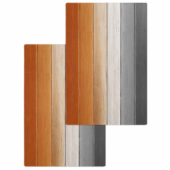 Burnt Orange Gray Ombre Kitchen Dish Towels for Drying Dishes Set of 2, Vintage Farmhouse Wooden Waffle Weave Microfiber Hand Tea Bathroom Towels Quick Dry & Absorbent Towel 15.7x23.6