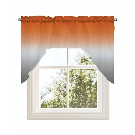 Burnt Orange Gray Ombre Kitchen Swag Valance for Window,Rod Pocket Short Kitchen Curtains&nbsp;36 Inch Length,Modern Gradient Abstract Art Swag Topper Small Window Treatment for Cafe Bathroom Bedroom