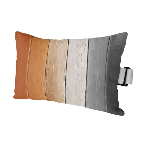 Burnt Orange Gray Ombre Outdoor Pillows for Chaise Lounge Chair Waterproof Lumbar Pillows with Insert&Adjustable Strap Beach Headrest Pillow Vintage Farmhouse Wooden Pillow for Patio Pool 11"x16"