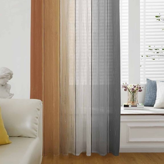 Burnt Orange Gray Ombre Semi Sheer Curtains Drapes for Living Room, Bedroom, French Doors Window 63 Inches Long, Vintage Farmhouse Wooden Rod Pocket Chiffon Curtain Drapery Voile Draperies Panel