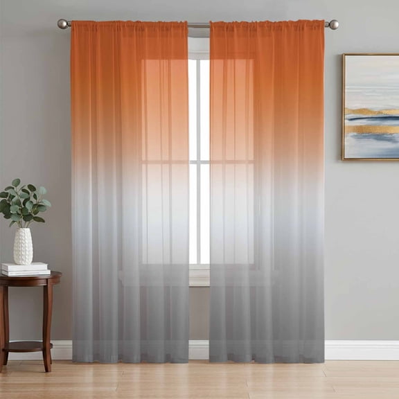 Burnt Orange Gray Ombre Semi Sheer Window Curtains 72 Inches Long, Modern Gradient Abstract Art Rod Pocket Voile Silky Chiffon Curtain Light Filtering Drapes for Living Room, 52"x72", 2 Panels