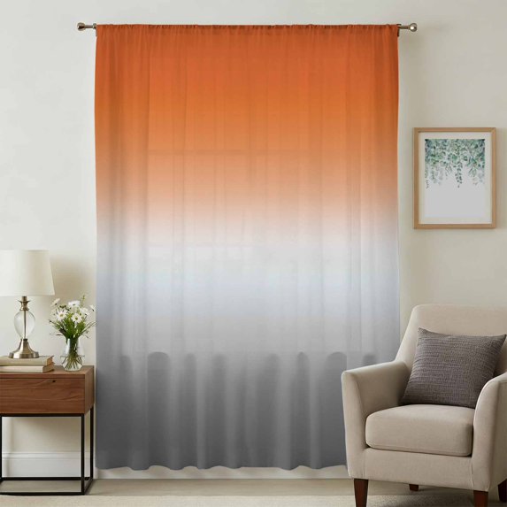 Burnt Orange Gray Ombre Sheer Curtains 45 Inches Long, Modern Gradient Abstract Art Light Filering Curtains, Breathable Simi Curtain Privacy Drapes for Kitchen Bathroom Small Window Treatment